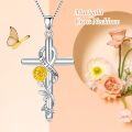 wholesale 925 Sterling Silver Yellow Rose Flower Infinity Cross Pendant Necklaces for Women Girls Christian Religious Gifts-0-5