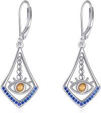 wholesale 925 Sterling Silver Evil Eye Blue Crystal Dangle Earrings Faith s for Women Girls-Mustard seed