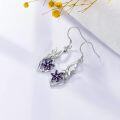 wholesale 925 Sterling Silver 925 Purple Crystal Hummingbird & Flower Dangle Drop Earrings-0-3
