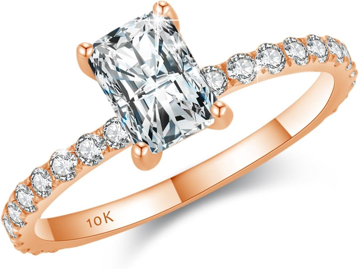 10K Gold Moissanite 1ct Radiant Cut Women s Engagement Wedding Anniversary Ring-C-Rose Gold 6