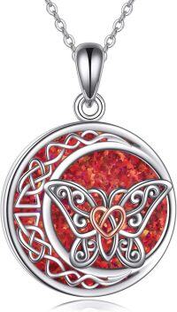 wholesale 925 Sterling Silver Red Glitter Butterfly Heart Pendant Necklace s for Women Girls Sisters Mothers-red opal