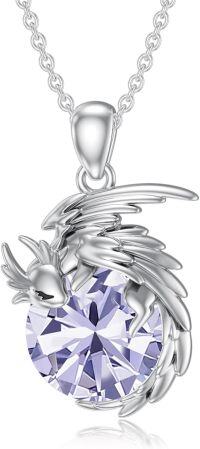 wholesale Sterling Silver Birthstone Wyvern Dragon Pendant Necklace for Women-June(Alexandrite)