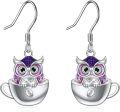 wholesale 925 Sterling Silver Coffee Cup with Cat Pendant Dangle Earrings for Women Girls Gifts-0-1