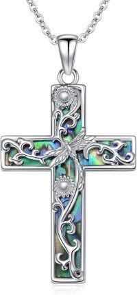 wholesale Sterling Silver Abalone Shell Cross Necklace Christian Gift for Women-Dragonfly