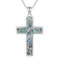 wholesale 925 Sterling Silver Cross Pendant Necklace With Abalone Shell Hummingbird Flower Design-0-15