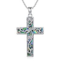 wholesale 925 Sterling Silver Cross Pendant With Abalone Shell And Gold Accents-Dragonfly