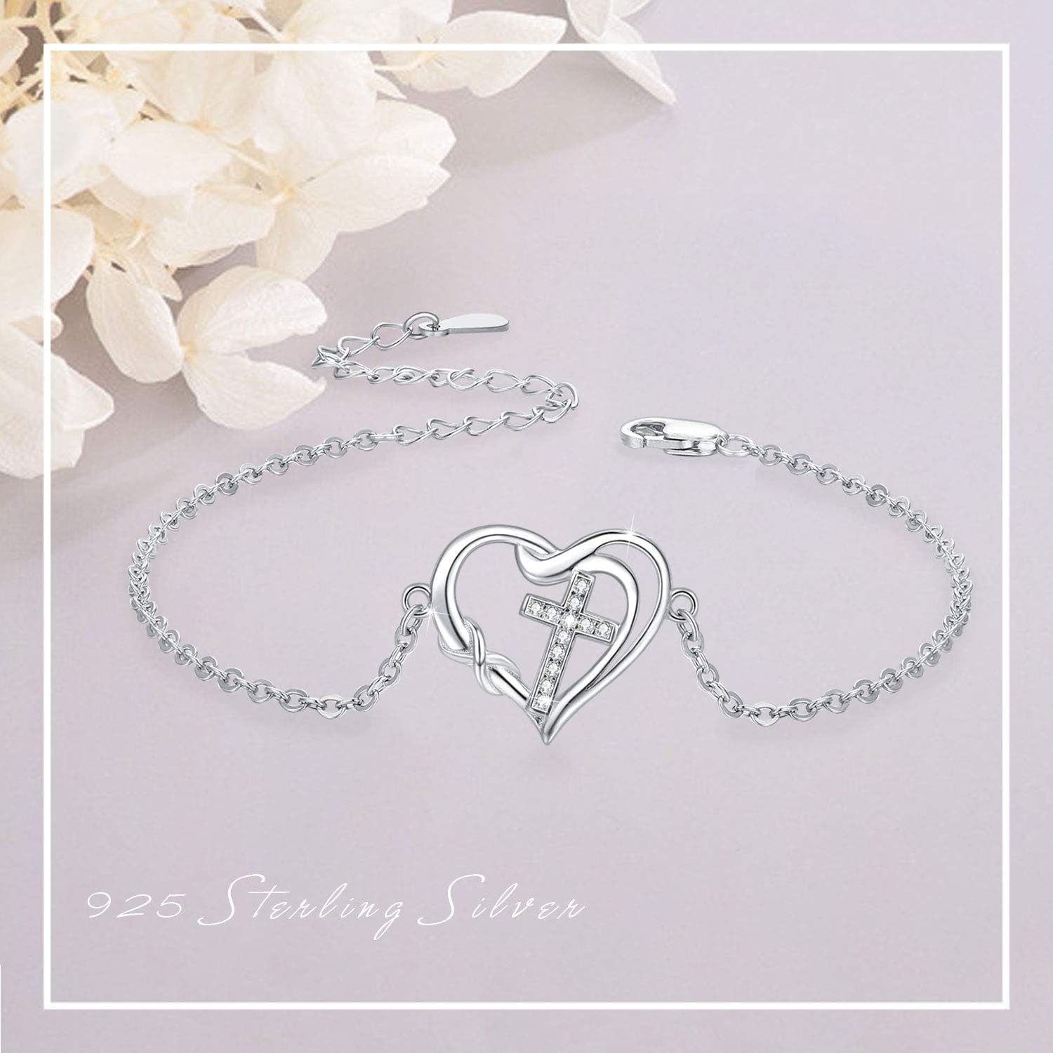 wholesale 925 Sterling Silver Heart Cross Charm Bracelet for Women-0-5