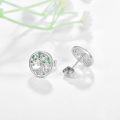 wholesale 925 Sterling Silver Green Enamel CZ Tree of Life Stud Earrings for Women-0-1