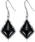 wholesale 925 Sterling Silver Rainbow Moonstone & Black Onyx Kite Shape Dangle Drop Earrings for Women - Vintage Style  Set-0-5