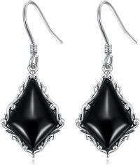 wholesale 925 Sterling Silver Rainbow Moonstone & Black Onyx Kite Shape Dangle Drop Earrings for Women - Vintage Style  Set-Black Onyx