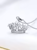 TOUPOP Sterling Silver Cubic Zirconia Crown Necklace Pendant Gift-0-1