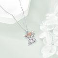 wholesale 925 Sterling Silver Flowered Highland Cow Charm Necklace with Crystals and Chain 45cm Length-0-3