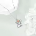 wholesale 925 Sterling Silver Flowered Highland Cow Charm Necklace Wholesale with Crystals and Chain 45cm Length-0-3