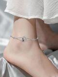 wholesale 925 Sterling Silver Cat Moon Anklet with Paw Prints and Black Enamel Centerpiece for Women-0-4