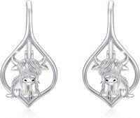wholesale 925 Sterling Silver Highland Cow Sunflower Dangle Stud Leverback Hoop Earrings-3-2