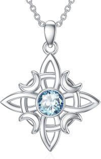 wholesale 925 Sterling Silver Witches Knot Birthstone Necklace Wicca Moon Celtic Pendant-12-Birthstone & December