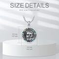 wholesale 925 Sterling Silver Round Memento Mori Skull & Crossbones Pendant Necklace for Men Women - 24 Chain (Green)-0-2