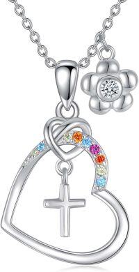 wholesale Gold Cubic Zirconia Cross Necklace Birthstone Jewelry for Women Baptism Communion Confirmation Gifts-04-diamond-Apr