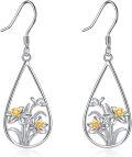 wholesale 925 Sterling Silver Gold Plated Flower Design Teardrop Dangle Earrings for Women Girls  4cm Long-0-0
