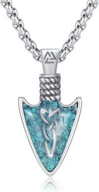 wholesale 925 Sterling Silver Turquoise Stone Viking Arrowhead Pendant Necklace for Men-Arrow Necklace（Turquoise）