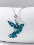 wholesale 925 Sterling Silver Turquoise Inlay Hummingbird Pendant Necklace for Women  45cm Chain Length-0-1