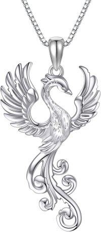 wholesale  Sterling Silver Stone Phoenix Bird Pendant Necklace for Women -Silver