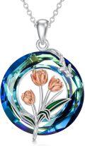 wholesale TOUPOP Tulip Necklace 925 Sterling Silver Pink Flower Necklace With Crystal Tulip Jewelry Birthday Gifts For Women Mom -0-0