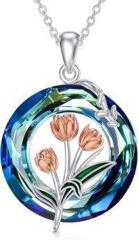 wholesale TOUPOP Tulip Necklace 925 Sterling Silver Pink Flower Necklace With Crystal Tulip Jewelry Birthday Gifts For Women Mom -undefined