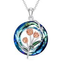 TOUPOP Sterling Silver Crystal Pink Tulip Flower Necklace Birthday Gifts For Women-undefined