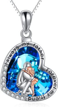 wholesale 925 Sterling Silver Blue Crystal Heart Pendant - Always My Father Forever Friend Necklace for Dad Gifts-02-Father Daughter Crystal