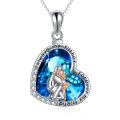 wholesale 925 Sterling Silver Blue Crystal Heart Pendant - Always My Father Forever Friend Necklace for Dad Gifts-0-0