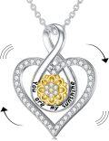 wholesale 925 Sterling Silver Heart Pendant with Sunflower and Cubic Zirconia - You Are My Sunshine Necklace Gift for Her-0-1