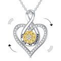 wholesale 925 Sterling Silver Heart Pendant with Sunflower and Cubic Zirconia - You Are My Sunshine Necklace Gift for Her-0-1