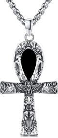 wholesale 925 Sterling Silver Ankh Cross Pendant with Black Onyx Stone - Egyptian Amulet Jewelry for Men Women Gifts 24 Chain -0-0