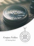 TOUPOP Sterling Silver Compass Pendant Necklace Jewelry Gift For Women-0-5