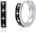 wholesale 925 Sterling Silver Black Enamel Star Design Small Hoop Earrings for Men & Women - Unisex Jewelry-0-0
