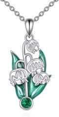 wholesale 925 Sterling Silver Green Enamel Lily of the Valley Birth Flower Pendant Necklace-0-0