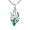 wholesale 925 Sterling Silver Lily Of The Valley Green Enamel Pendant Necklace-0-0