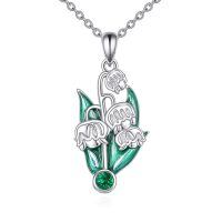 wholesale 925 Sterling Silver Lily Of The Valley Green Enamel Pendant Necklace-Lily of the Valley
