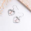 wholesale 925 Sterling Silver Heart-Shaped Angel Wing & Pink Ribbon Drop Earrings with Hypoallergenic Hooks-0-1