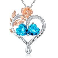 wholesale 925 Sterling Silver Rose Quartz Heart Birthstone Necklace for Women Valentine s Day Gift-12-12-Dec-Dec Birthstones