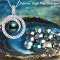 wholesale 925 Sterling Silver Round Green Tahitian Pearl and Cubic Zirconia Circle Pendant Necklace-0-2
