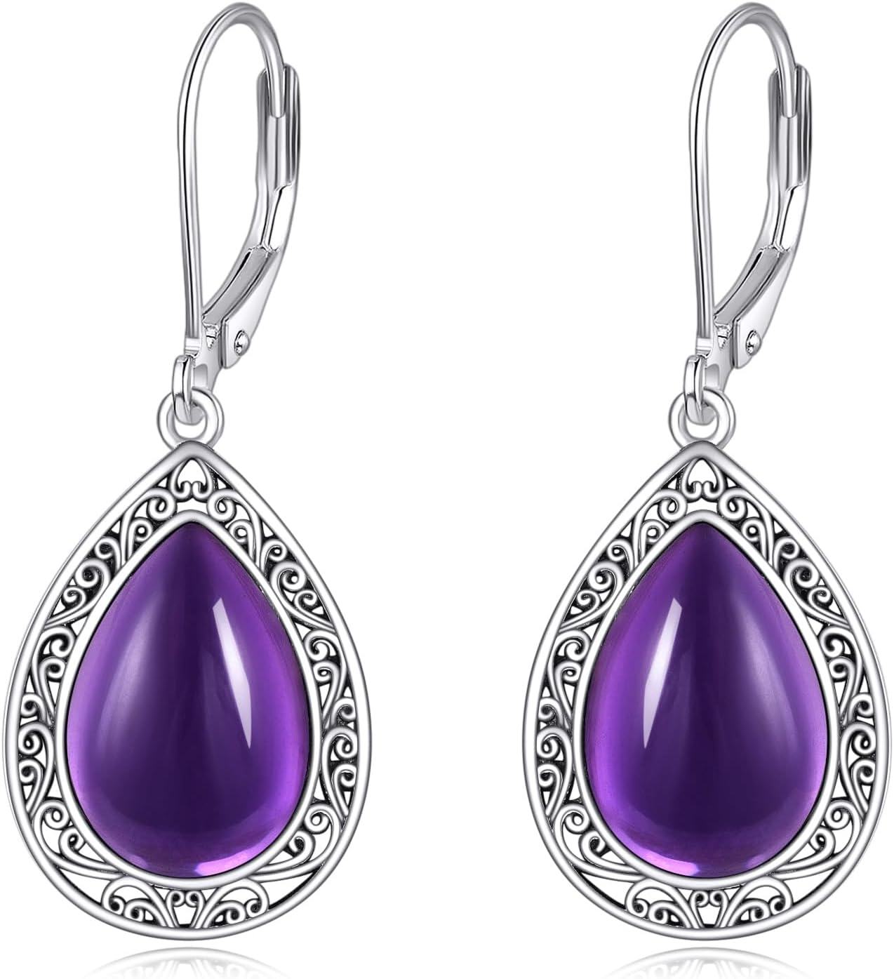 Sterling Silver Moonstone Lapis Lazuli Peridot Amethyst Teardrop Dangle Earrings-Amethyst Earrings