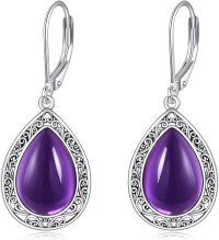 wholesale 925 Sterling Silver Moonstone Lapis Lazuli Peridot Amethyst Teardrop Dangle Earrings-Amethyst Earrings