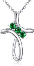 wholesale 925 Sterling Silver Emerald May Birthstone Cross Pendant Necklace-0-0