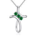 wholesale 925 Sterling Silver Emerald May Birthstone Cross Pendant Necklace-0-0