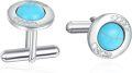 wholesale 925 Sterling Silver Turquoise and Cubic Zirconia Round Metal Stone Cufflinks for Men (1 Pair)-0-0