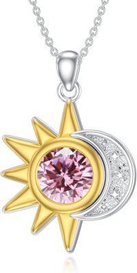 wholesale 925 Sterling Silver Sun and Moon Necklace with Stone Women s Gift-October(Pink Tourmaline)