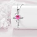 wholesale 925 Sterling Silver Pink Carnation Floral Cross Pendant Necklaces for Women Birthstone s-0-2
