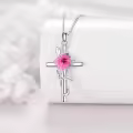 wholesale 925 Sterling Silver Pink Carnation Floral Cross Pendant Necklaces for Women Birthstone s-0-2